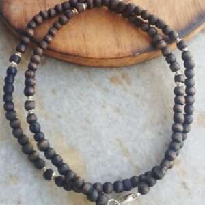 Natural Dark Brown Shyama Tulsi Beads Kanthi Mala With Silver balls