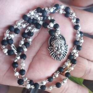 Narsingh Bhagwan Silver Locket With Silver Cap Tulsi Beads Mala