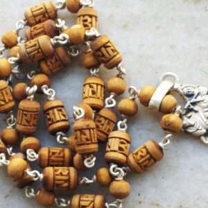 Radha Carved Silver Natural Tulsi Beads Mala With Krishna Cow Silver Pendent