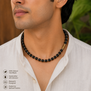 Shyama Black Tulsi Beads with Sterling Balls Kanthi Mala
