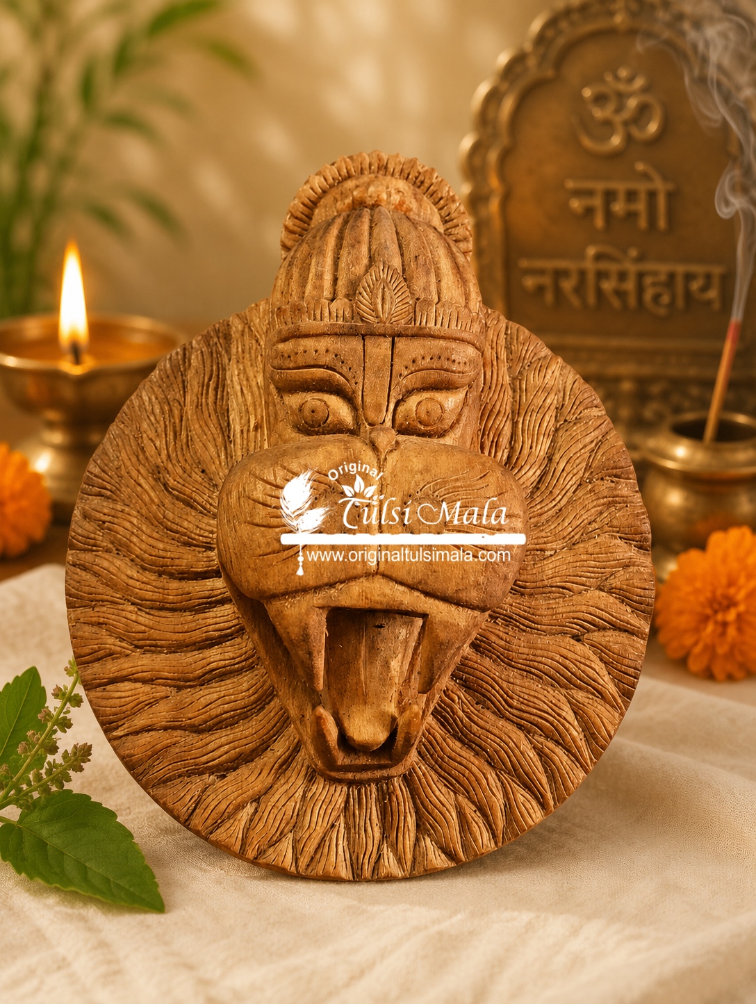 Premium Handcrafted Tulsi Wood Made Narsimha dev Face naam seva