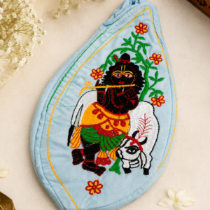 Krishna with cow embroidery cotton bead bag