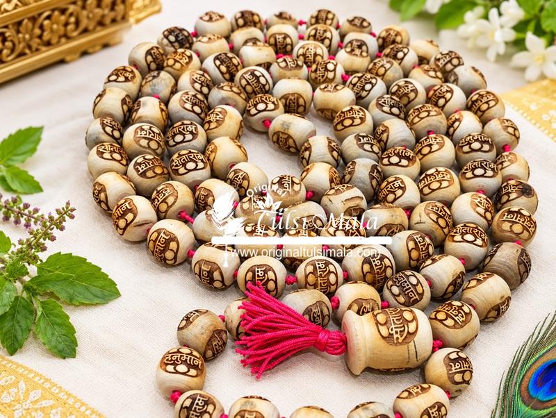 Sita Ram with Hanuman Carved Big Size Beads Original Tulsi Mala